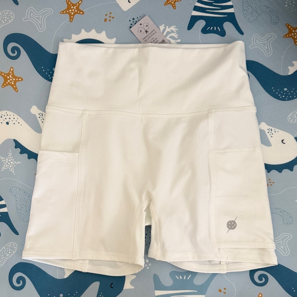 Women's White High-Waisted Shorts by Pickletini